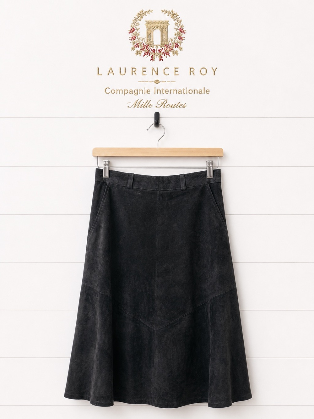 Laurence Roy VINTAGE Black Suede Skirt Size 14